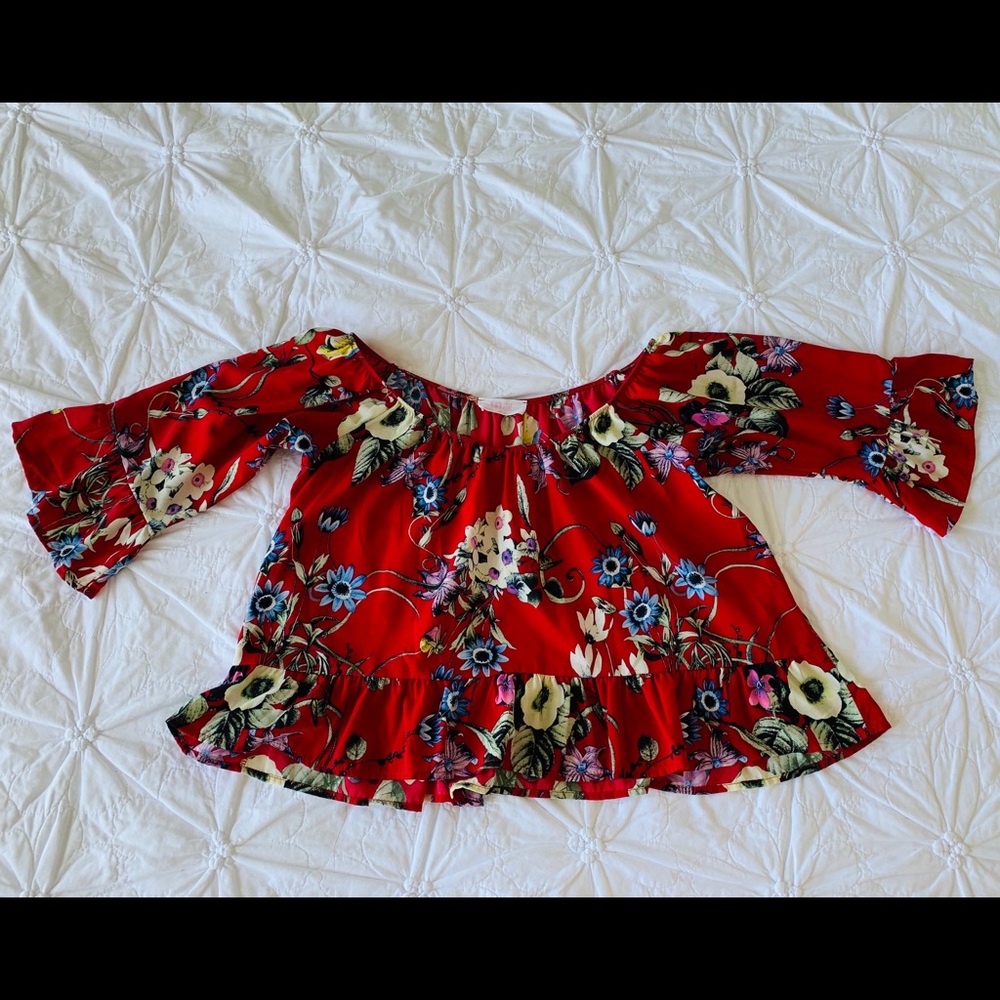 Red Floral Off the Shoulder Top